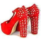 Suede Spiked T-Bar Heels In Red